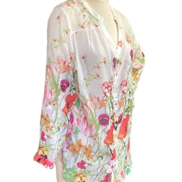 Pure Energy Button-Down Blouse Cotton Floral Print Plus Sz 1 # 66M - Picture 3 of 9